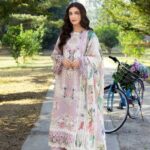 Premium pink embroided  lawn