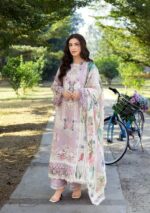 Premium pink embroided  lawn