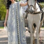 Luxury summer ice blue embroided lawm