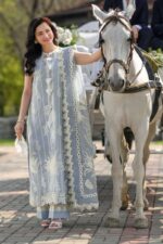 Luxury summer ice blue embroided lawm